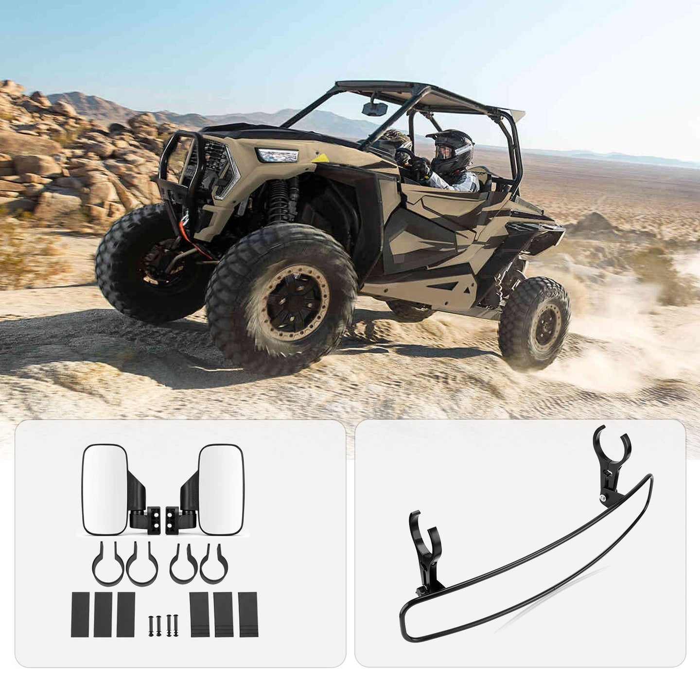 UTV 1.75" / 2" Side View Mirror and Rearview Mirrors - Kemimoto