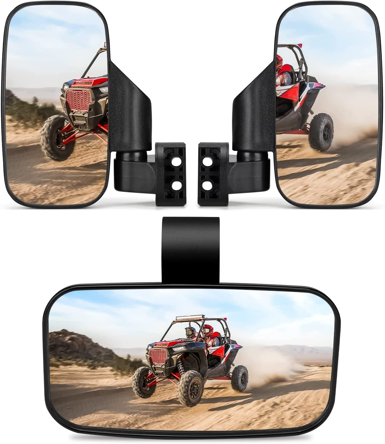 UTV Side Mirrors And Center Mirror For Polaris RZR, Maverick X3 1.75"-2" Roll Bar Cage - Kemimoto
