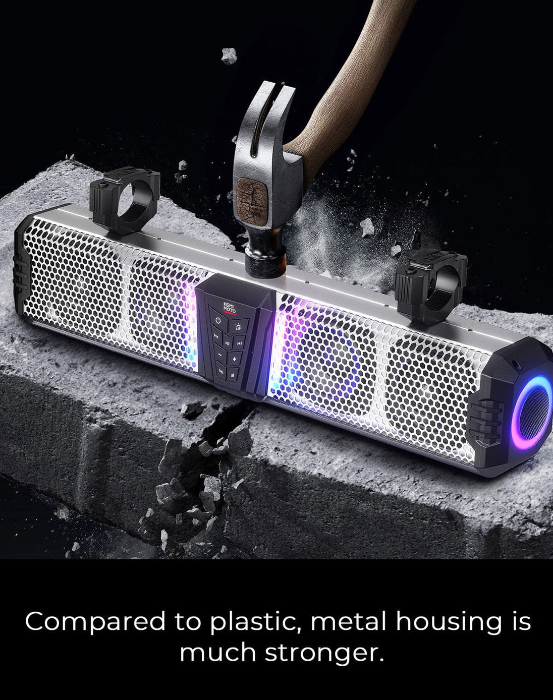 KEMIMOTO Midnight SL60 26" RGB UTV Sound Bar – Silver, Bluetooth, IP66 Waterproof