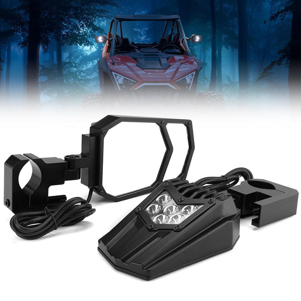 Universal UTV LED Light Mirror (New design) Fits 1.5" - 2" Roll Bars - KEMIMOTO