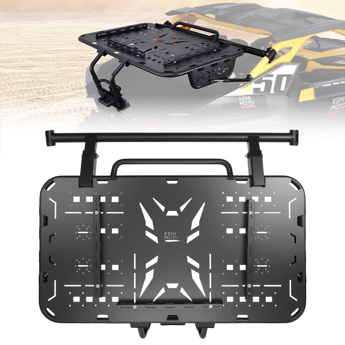 KEMIMOTO Rear Spare Tire Carrier & Cargo Rack for Can-Am Maverick R 2024+ – Heavy-Duty UTV Bed Stora