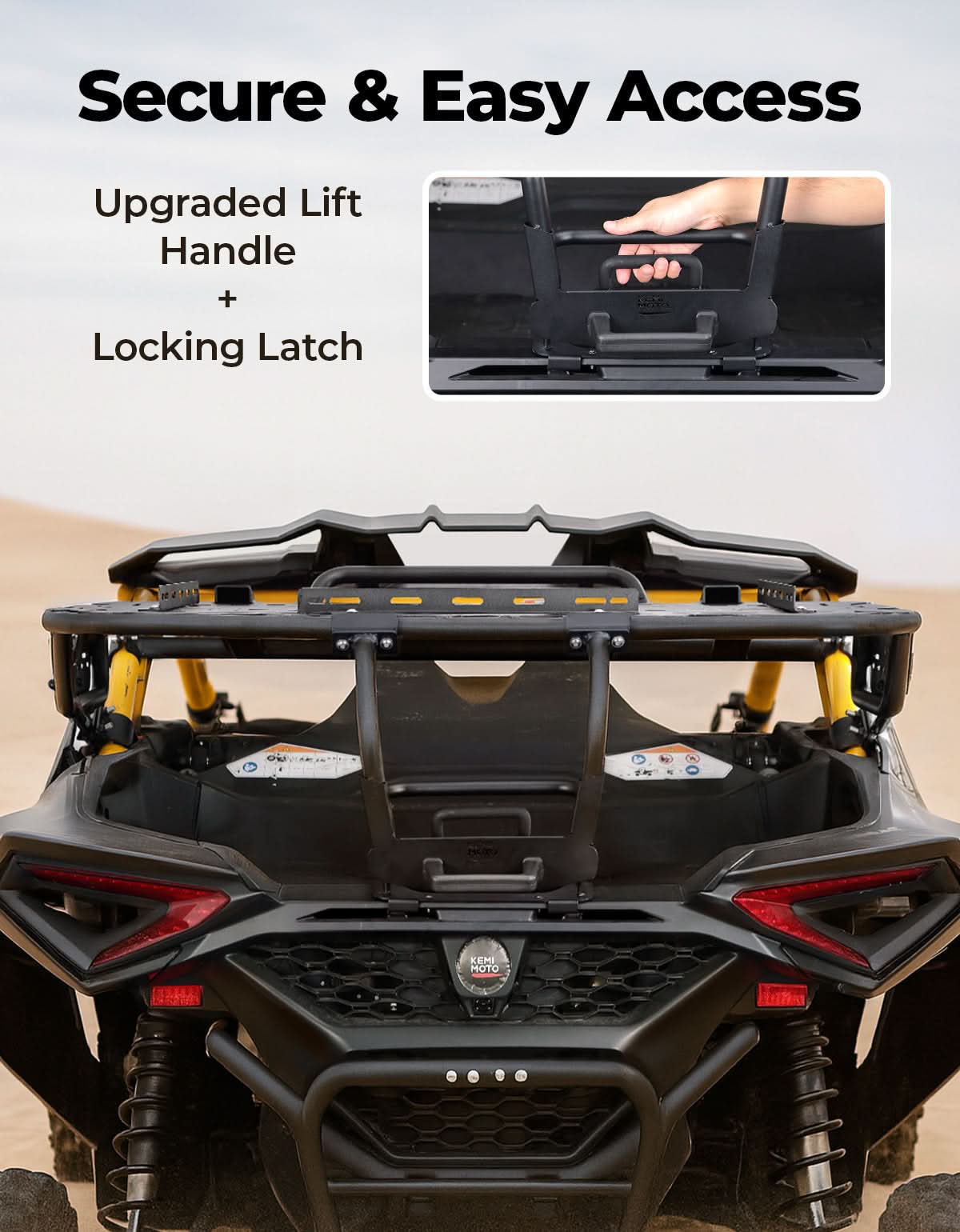 KEMIMOTO Rear Spare Tire Carrier & Cargo Rack for Can-Am Maverick R 2024+ – Heavy-Duty UTV Bed Stora