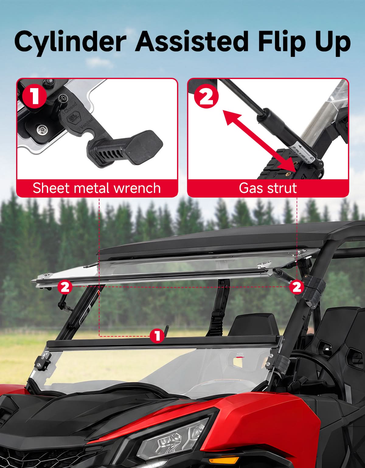 KEMIMOTO 3-in-1 Flip Windshield For Can-Am Commander (2011–2020)