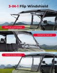 KEMIMOTO 3-in-1 Flip Scratch-Resistant Windshield for Can-Am Defender & Defender Max HD5/HD8/HD10