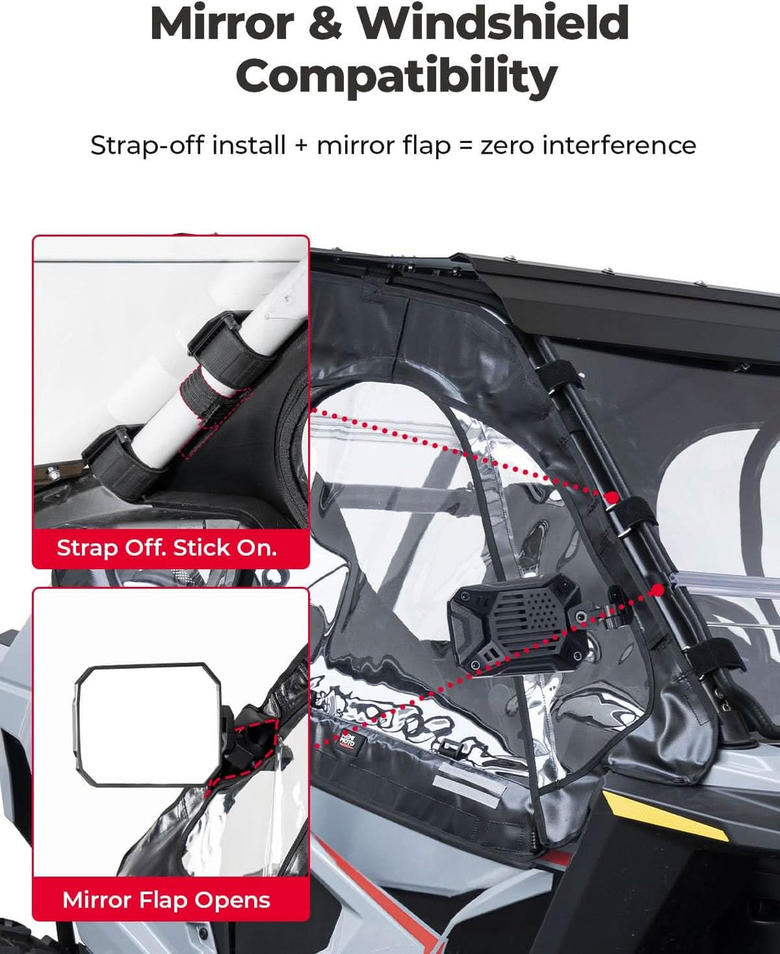KEMIMOTO UTV Cab Enclosure Upper Doors for 2022-2025 Polaris RZR 200