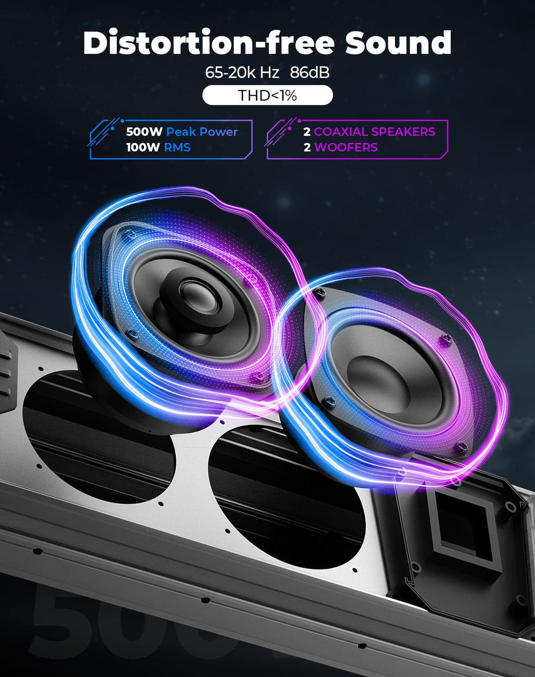 KEMIMOTO Midnight SL60 26" RGB UTV Sound Bar – Silver, Bluetooth, IP66 Waterproof