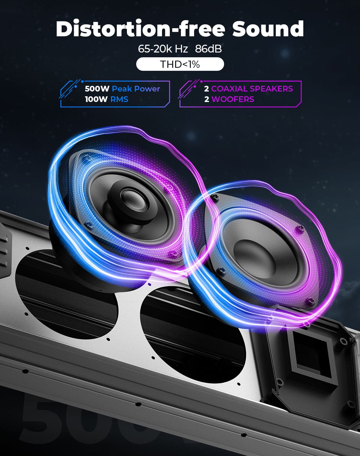 KEMIMOTO Midnight SL60 26" RGB UTV Sound Bar – Silver, Bluetooth, IP66 Waterproof