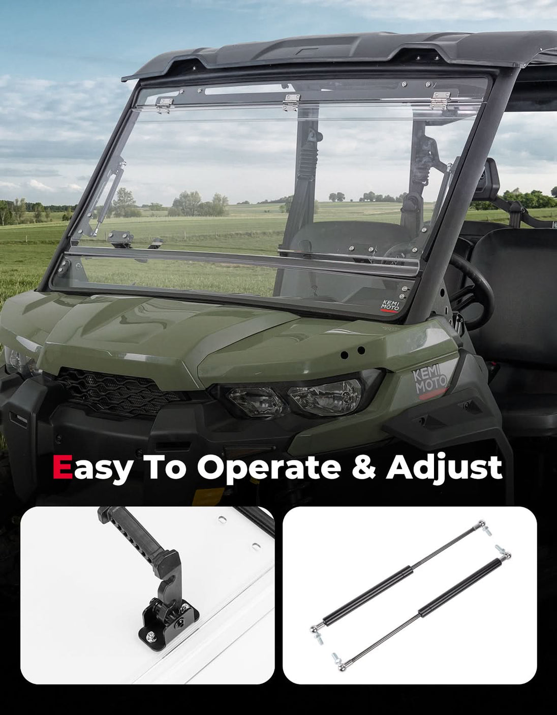 KEMIMOTO 3-in-1 Flip Scratch-Resistant Windshield for Can-Am Defender & Defender Max HD5/HD8/HD10
