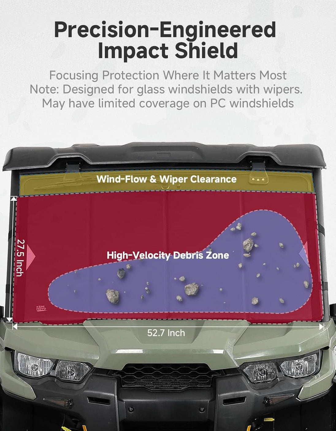 KEMIMOTO UTV Thickened Glass Windshield Cover for Polaris Ranger XP 1000 / Crew / Ranger 1000 / Can-