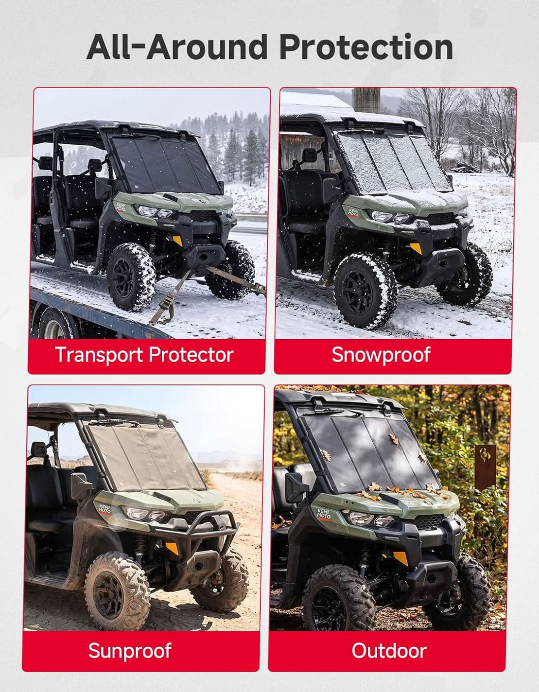 KEMIMOTO UTV Thickened Glass Windshield Cover for Polaris Ranger XP 1000 / Crew / Ranger 1000 / Can-