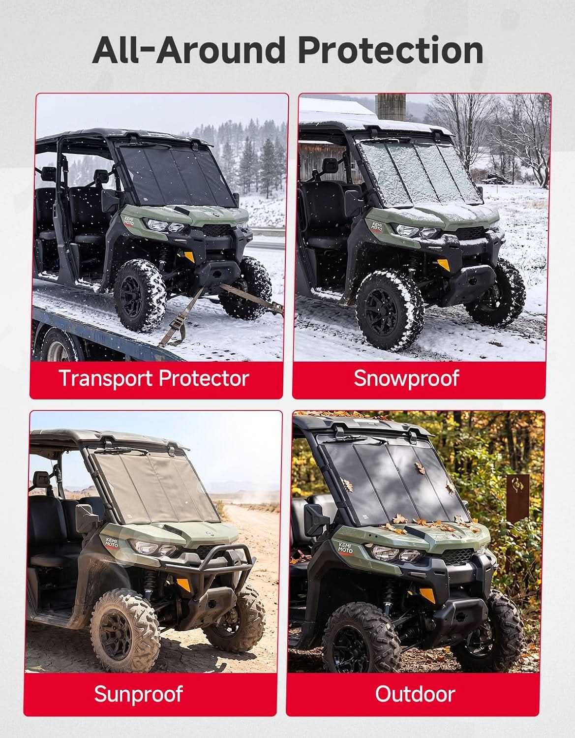 KEMIMOTO UTV Thickened Glass Windshield Cover for Polaris Ranger XP 1000 / Crew / Ranger 1000 / Can-