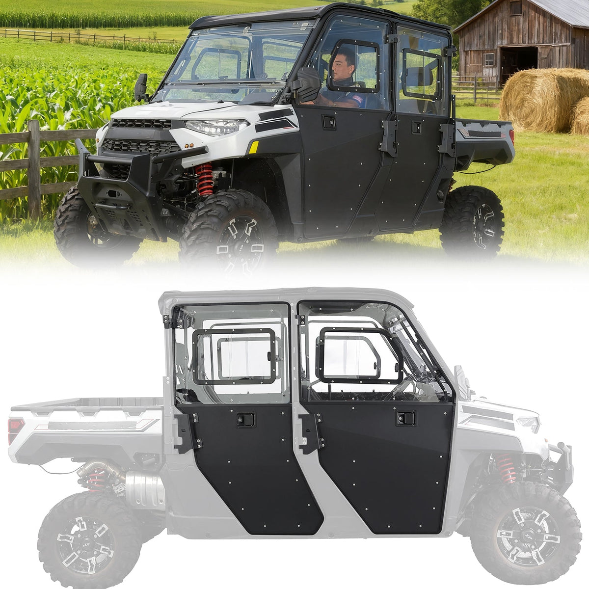 KEMIMOTO 2-in-1 Convertible UTV Doors with Vented Window for Polaris Ranger Crew XP 1000 (2019-2026)