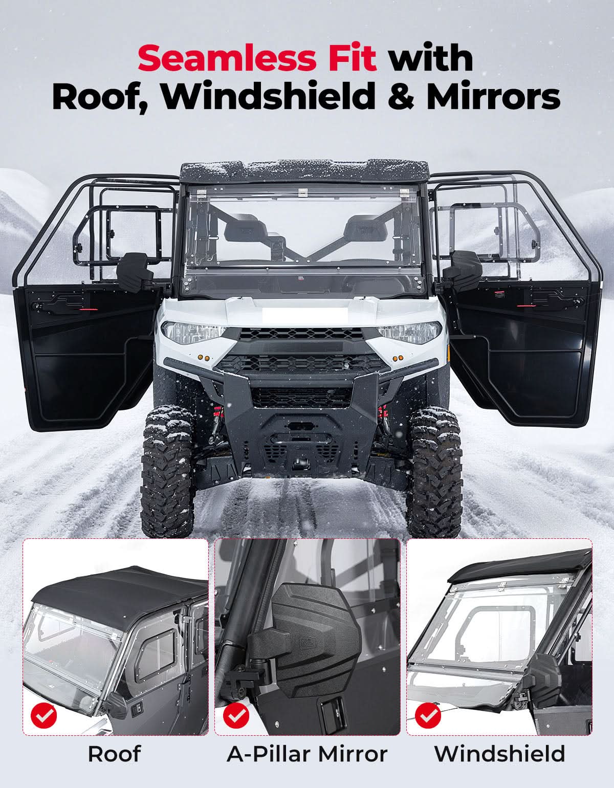KEMIMOTO 2-in-1 Convertible UTV Doors with Vented Window for Polaris Ranger Crew XP 1000 (2019-2026)