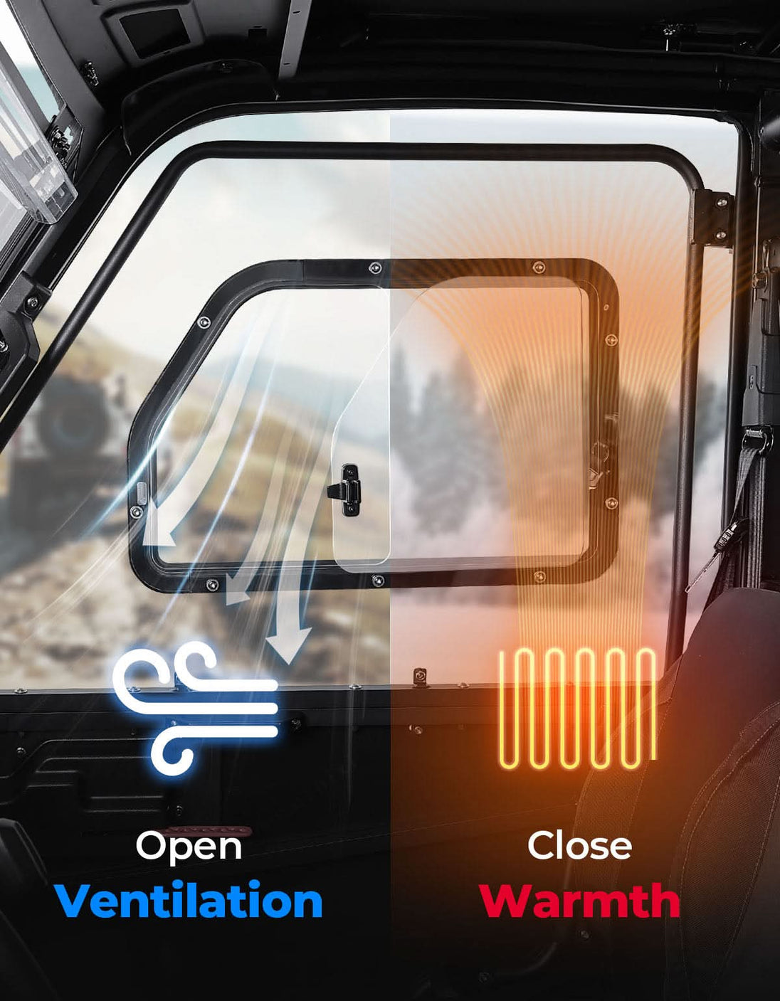 KEMIMOTO 2-in-1 Convertible UTV Doors with Vented Window for Polaris Ranger Crew XP 1000 (2019-2026)