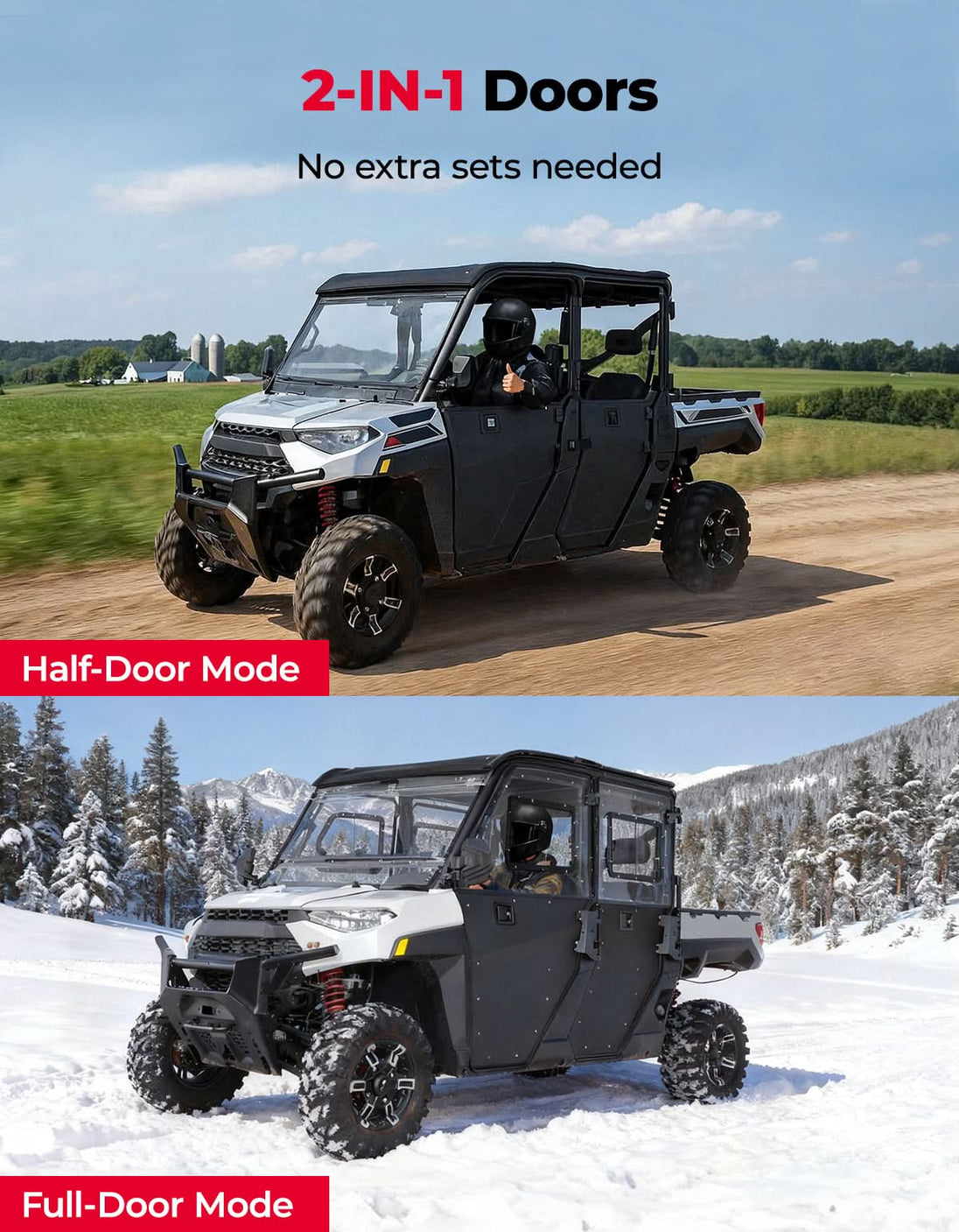 KEMIMOTO 2-in-1 Convertible UTV Doors with Vented Window for Polaris Ranger Crew XP 1000 (2019-2026)
