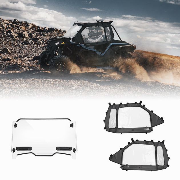 Full Windshield and Soft Cab Enclosures Fit 2019-2023 Polaris RZR XP 1000 / XP 4 1000. - Kemimoto