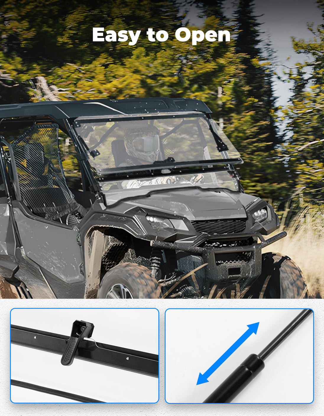 KEMIMOTO 2-IN-1 Flip Windshield for Pioneer 1000 1000-5 1000-6 2016-2025