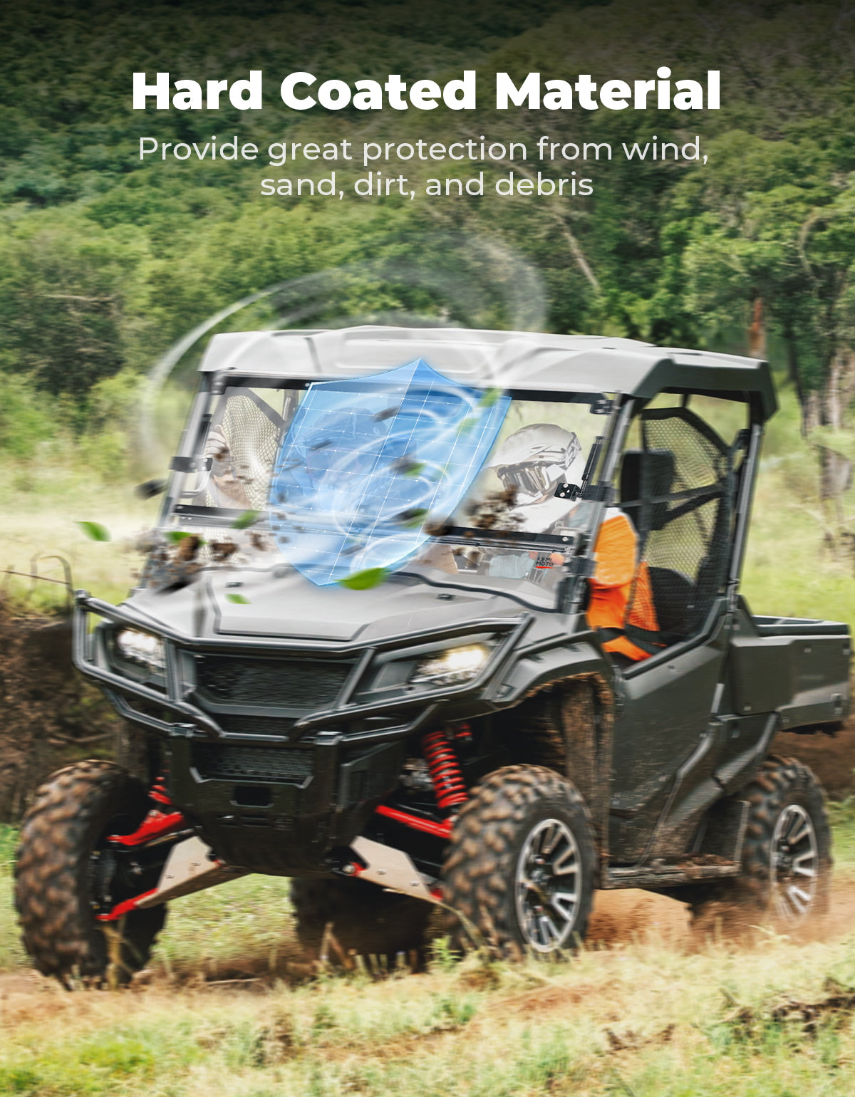KEMIMOTO 2-IN-1 Flip Windshield for Pioneer 1000 1000-5 1000-6 2016-2025
