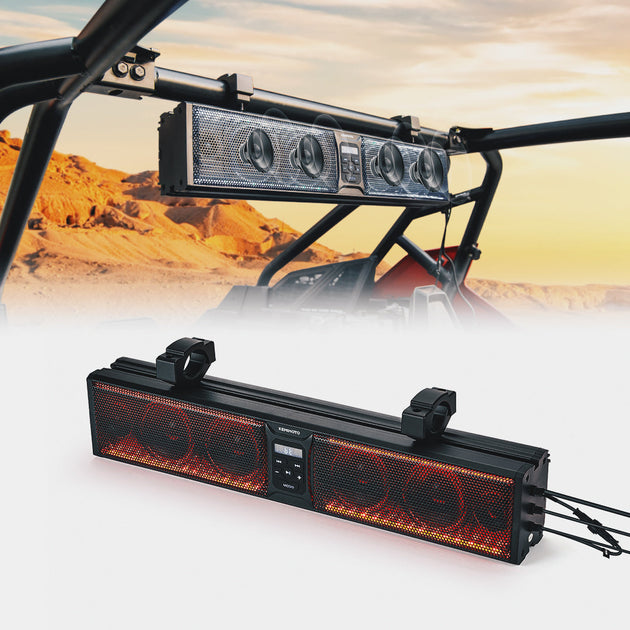 UTV Sound Bar RGB 26'' Bluetooth Multicolor Lights 500W Amplifier 1.75''-2'' Roll Bar - Kemimoto