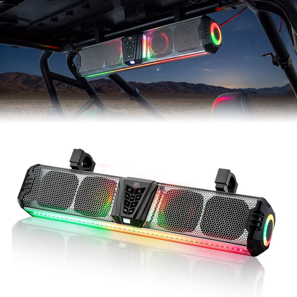 KEMIMOTO Midnight SL60 26" RGB UTV Sound Bar – Silver, Bluetooth, IP66 Waterproof