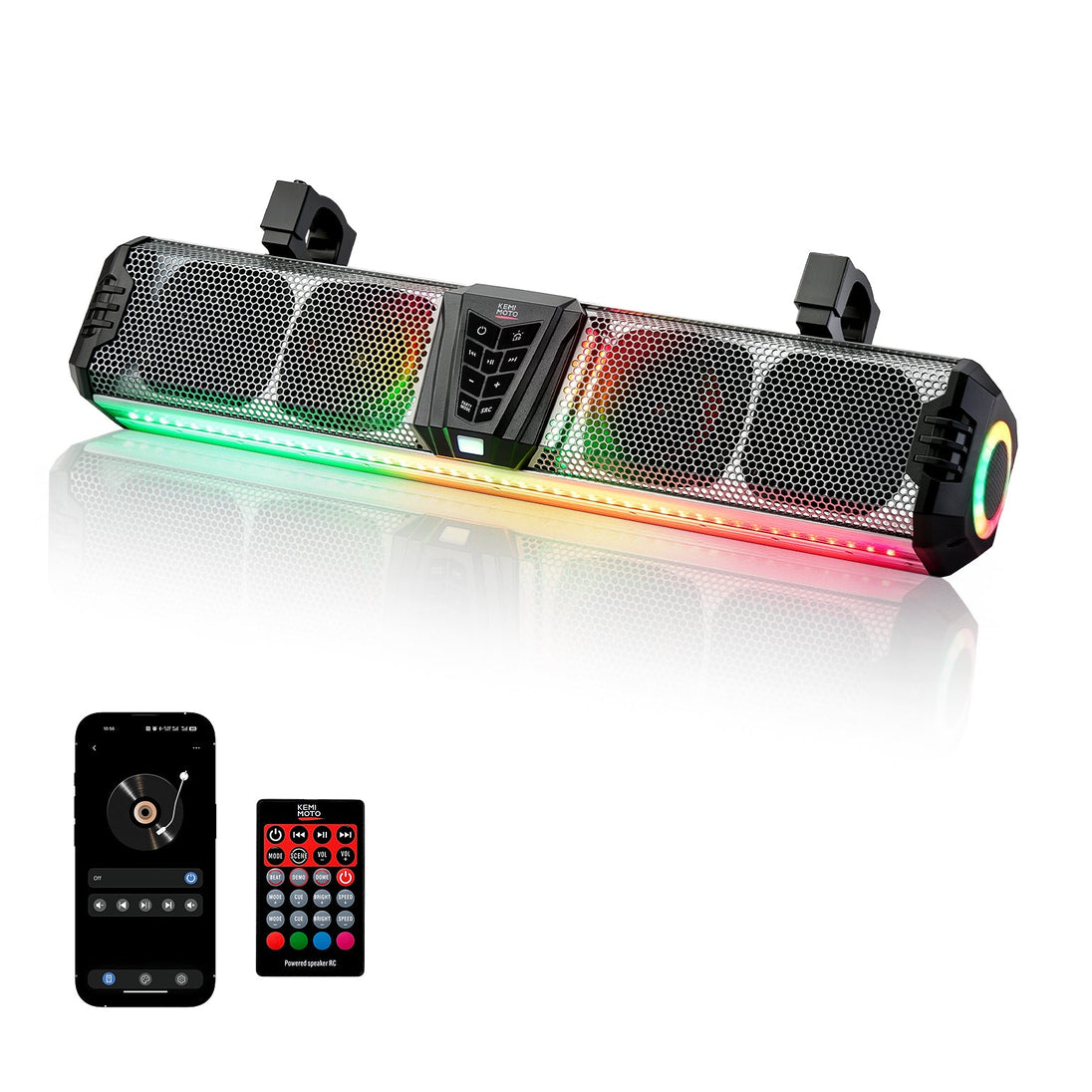 KEMIMOTO Midnight SL60 26" RGB UTV Sound Bar – Silver, Bluetooth, IP66 Waterproof