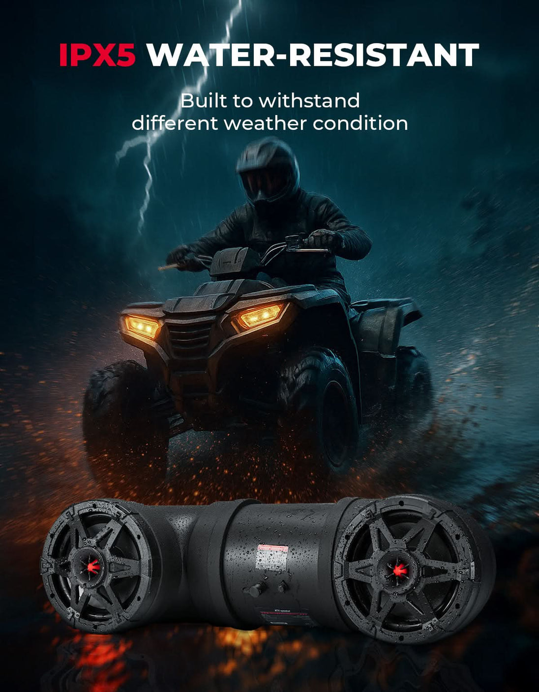 KEMIMOTO ATV Bluetooth Speaker 6.5" Sound Bar with RGB Lights – for Polaris & Can-Am