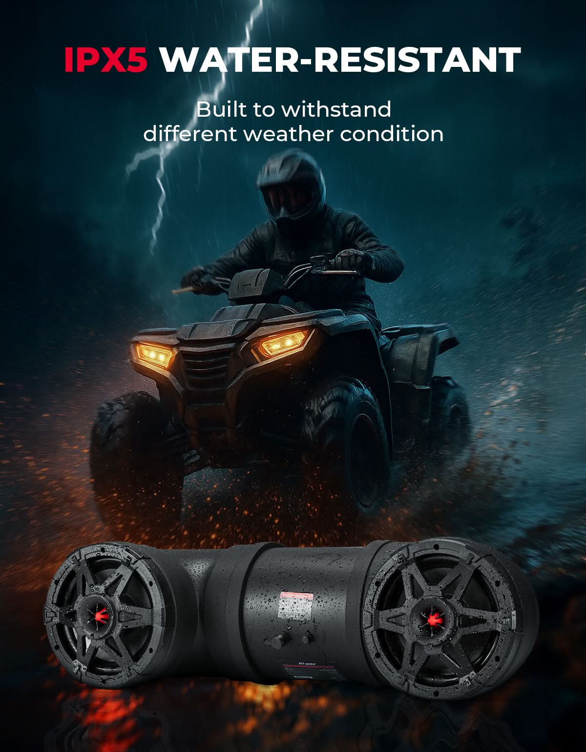 KEMIMOTO ATV Bluetooth Speaker 6.5" Sound Bar with RGB Lights – for Polaris & Can-Am