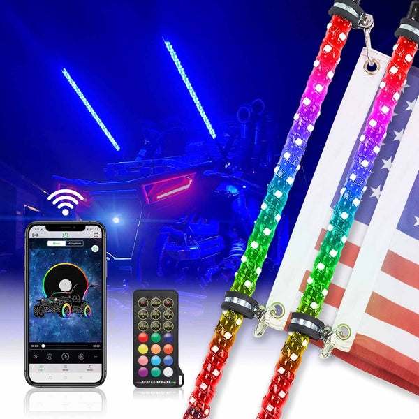 UTV ATV 3FT LED Whip Lights with Bluetooth Compatible With Can-Am /  Polaris RZR (2pcs) - Kemimoto