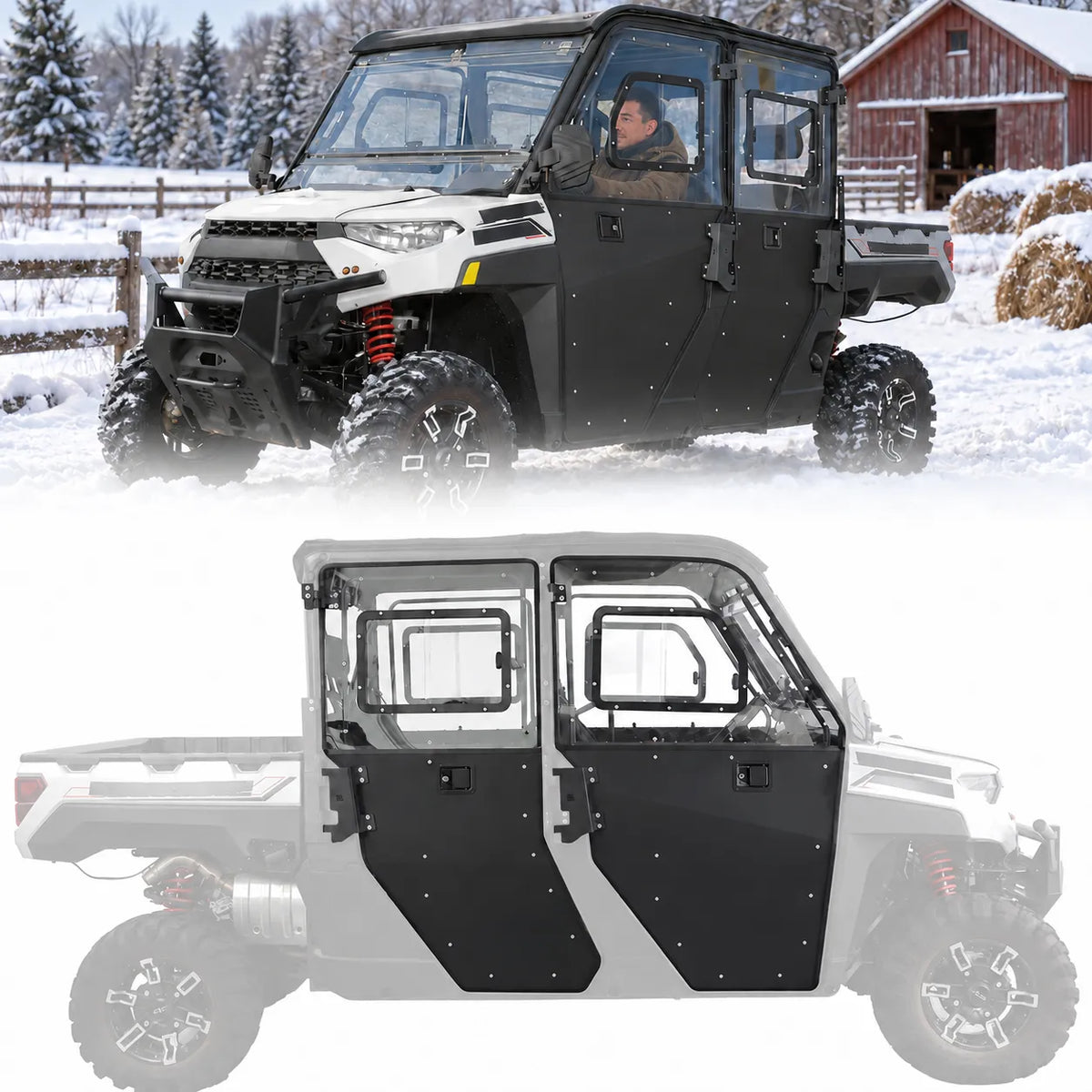 KEMIMOTO 2-in-1 Convertible UTV Doors with Vented Window for Polaris Ranger Crew XP 1000 (2019-2026)