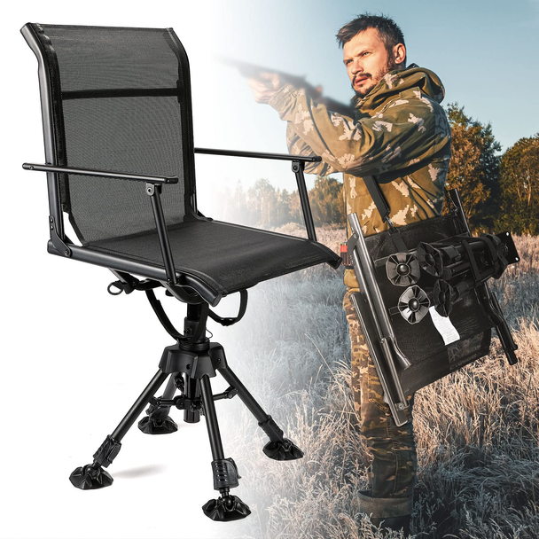Hunting Fishing Chair, 360?? Silent Swivel Hight Adjustable Quick Folding Blind Chair - Kemimoto