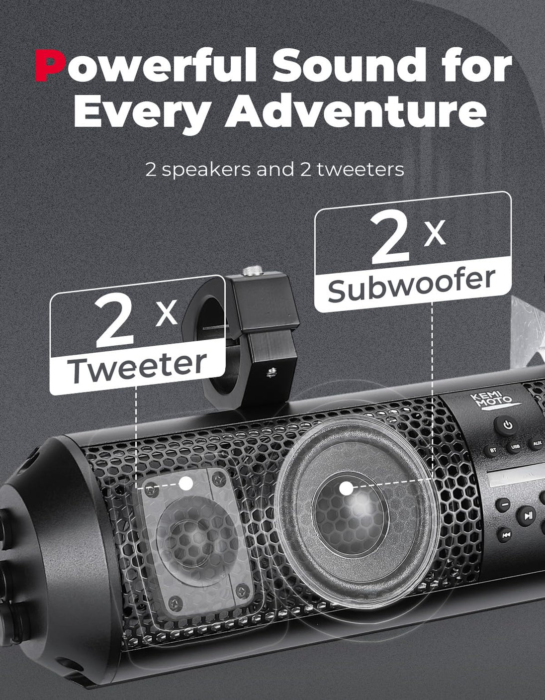 KEMIMOTO 18" UTV Sound Bar RGB Bluetooth – 400W, IP65 Waterproof, Aluminum