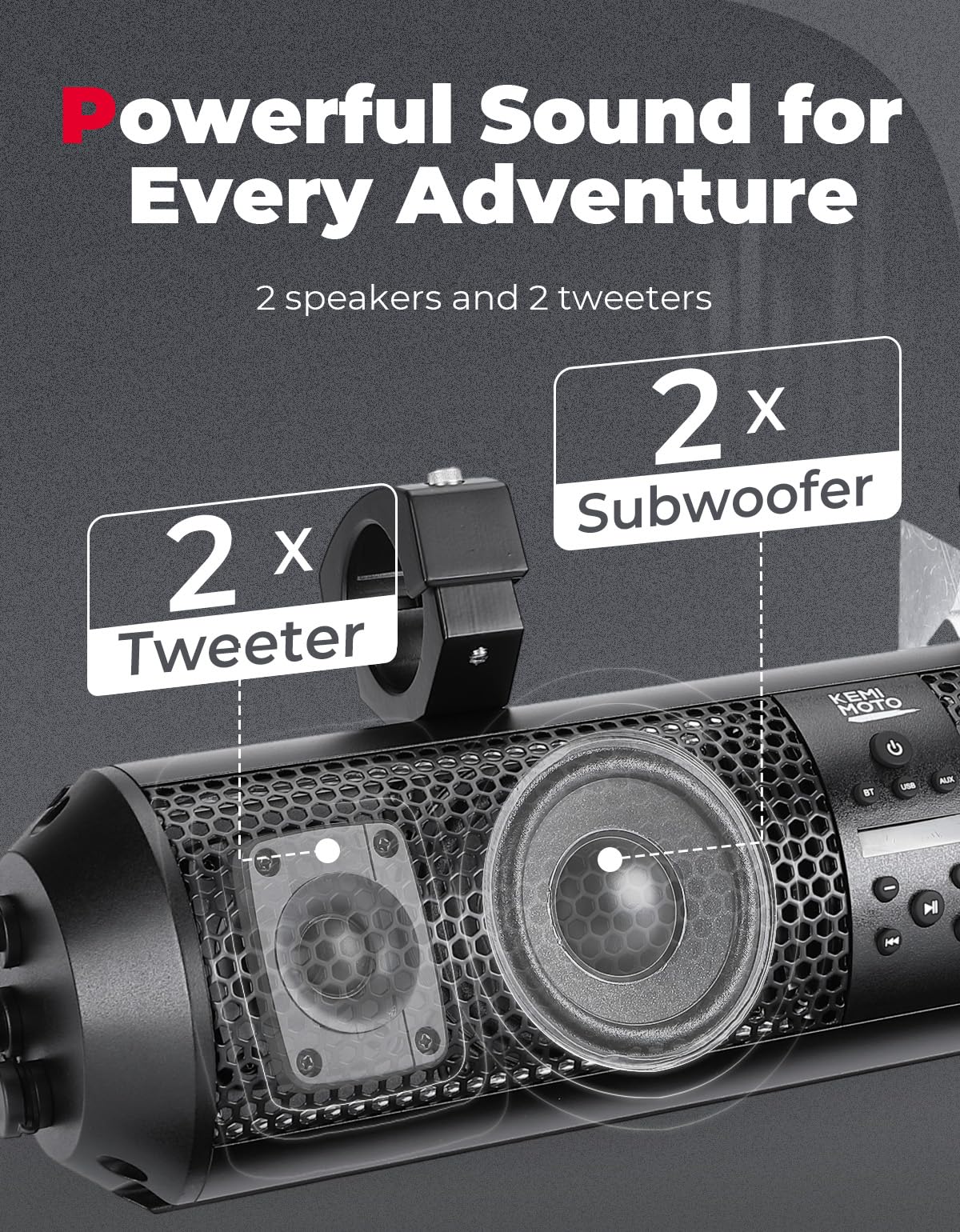 KEMIMOTO 18" UTV Sound Bar RGB Bluetooth – 400W, IP65 Waterproof, Aluminum