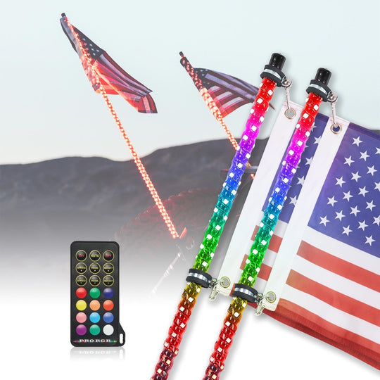 4FT Spiral Whip Light with RF Remote Control, 366 colors, 2 pcs - Kemimoto