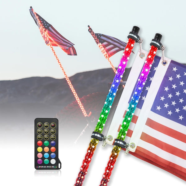 4FT Spiral Whip Light with RF Remote Control, 366 colors, 2 pcs - Kemimoto